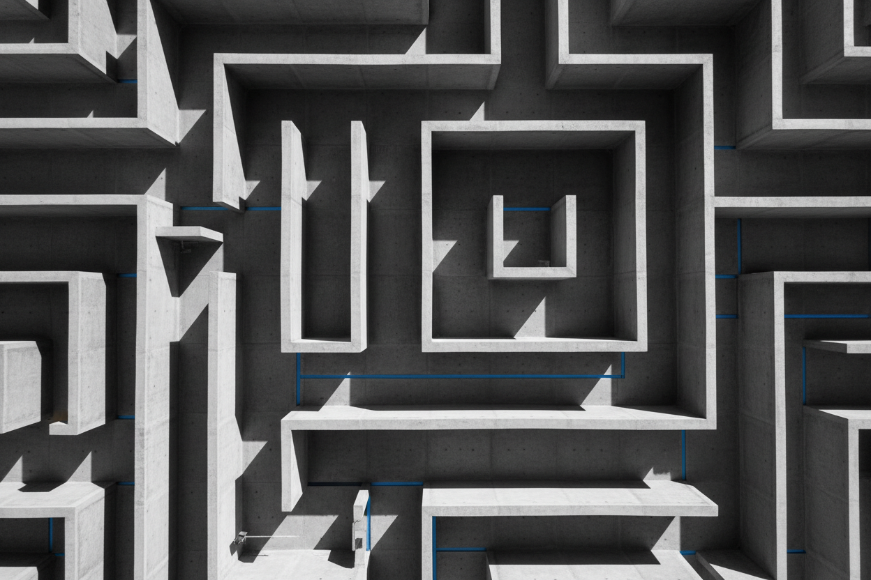 Abstract architectural labyrinth representing network segmentation